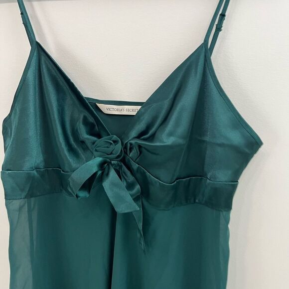 Vintage VICTORIA'S SECRET GREEN CHIFFON CHEMISE Babydoll Dress Lingerie L - Picture 2 of 7